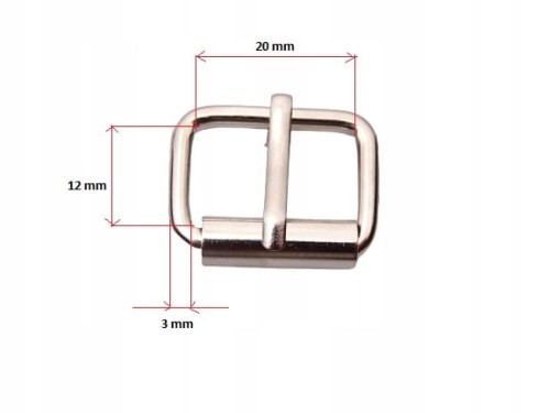 Klamra metalowa rymarska do paska 20 / 12 / 3 mm srebrna 1 sztuka (4)