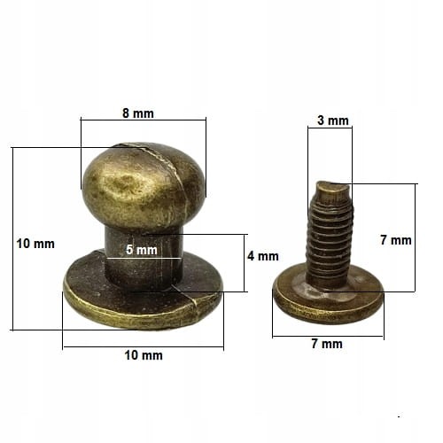 Knopik śrubka do paska 8 mm 1 sztuka stare złoto