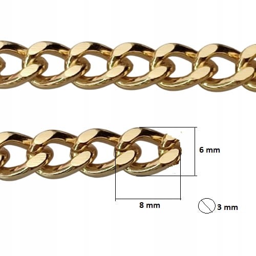Łańcuszek metalowy bez karabińczyków do torebki 8 x 6 mm złoty 100 cm