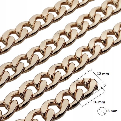 Łańcuszek GRUBY metalowy 16 / 12 / 3 mm do torebki 100 cm złoty