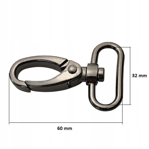 Karabińczyk gruby do paska torebki 32 / 60 mm czarny nikiel (43b)