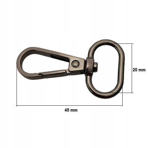 Karabińczyk metalowy do paska 20 / 45 mm czarny nikiel (70)