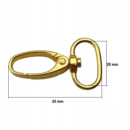 Karabińczyk metalowy 20 mm do paska torebki złoty 1 sztuka (49a)