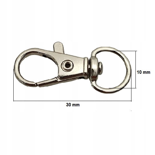 Karabińczyk metalowy do paska 10 / 30 mm srebrny (44)