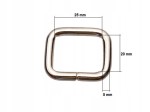 Ramka metalowa kaletnicza prostokąt do paska 25 / 20 / 5 mm srebrny 10 szt