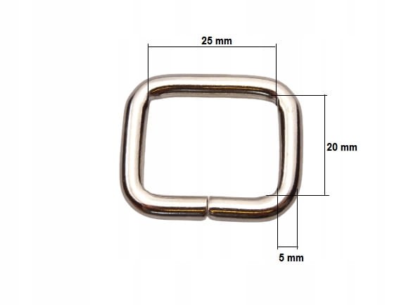 Ramka metalowa kaletnicza prostokąt do paska 25 / 20 / 5 mm srebrny 10 szt