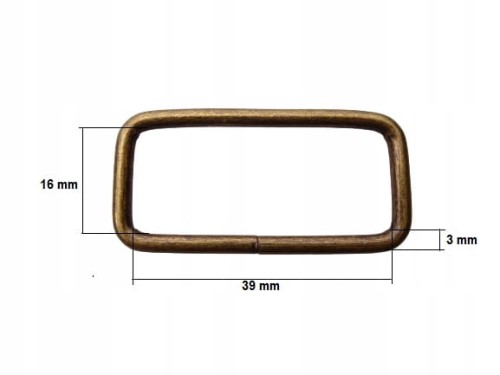 Ramka metalowa kaletnicza prostokąt 40 / 16 / 3 mm stare złoto 10 sztuk