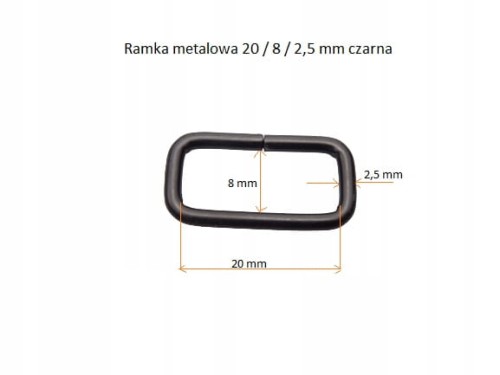 Ramka metalowa kaletnicza 20 / 8 / 2,5 mm 10 sztuk czarny
