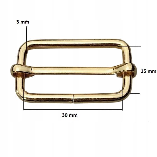 Regulator metalowy kaletniczy do paska torby 30 / 15 / 3 mm 10 sztuk złoty