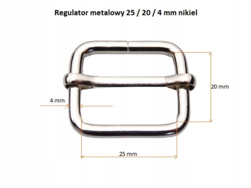 Regulator metalowy kaletniczy do paska torby 25 / 20 / 4 mm nikiel 10 szt