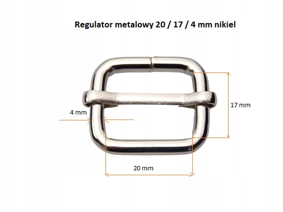 Regulator metalowy kaletniczy do paska 20 / 17 / 4 mm 10 szt srebrny