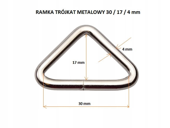 Ramka metalowa kaletnicza trójkąt 30 / 17 / 4 mm srebrna 10 sztuk