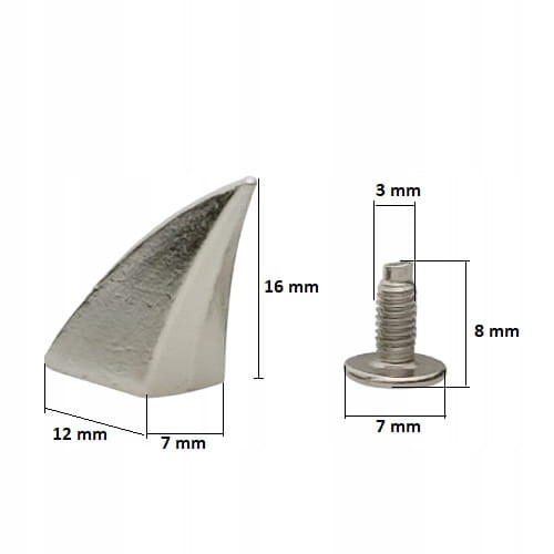 Ćwieki szpony metalowe nity skręcane 16 srebrny 10 sztuk
