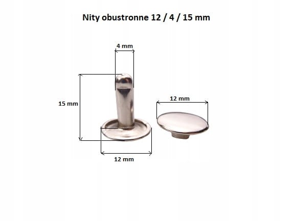 Nity zbitki kaletnicze dwustronne LUX 12 / 4 / 15 mm 10 sztuk srebrne