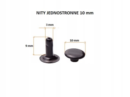 Nity zbitki jednostronne kaletnicze szewskie czarny mat 10 mm 100 sztuk