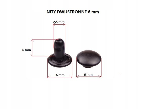 Nity kaletnicze dwustronne LUX 6 mm 10 sztuk czarny mat