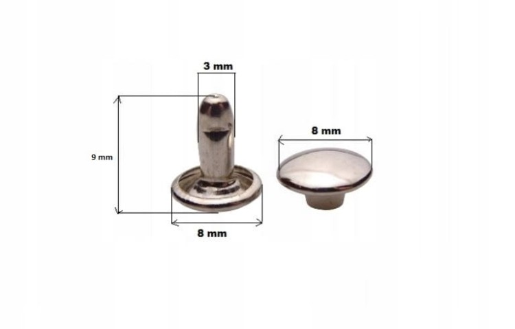 Nity zbitki kaletnicze dwustronne 8 / 3 / 9 mm LUX srebrny 10 sztuk