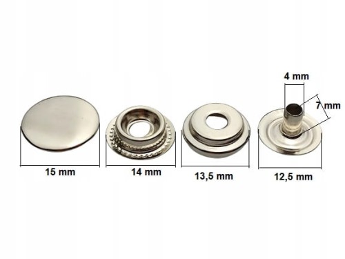 Napy zatrzaski metalowe kaletnicze 15 mm 50 szt.