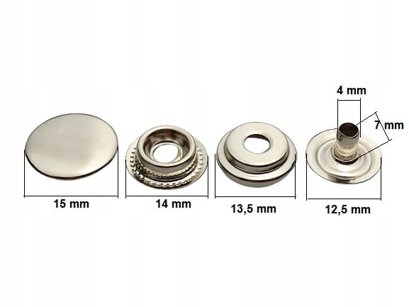 Napy zatrzaski metalowe kaletnicze 15 mm 50 szt.