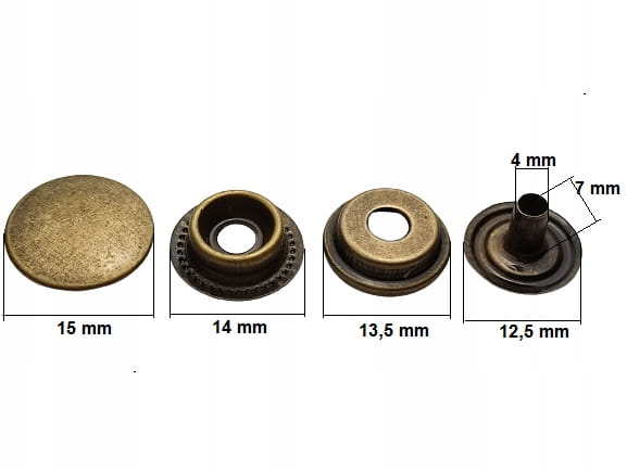 Napy zatrzaski metalowe kaletnicze 15 mm 50 szt.