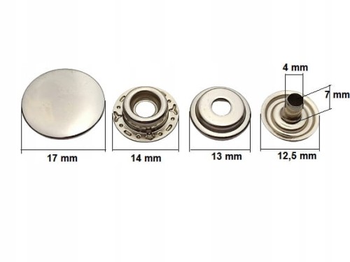 Napy zatrzaski standard 17 mm nikiel 10 sztuk