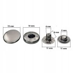 Napy zatrzaski metalowe ALFA NIERDZEWNE 15 mm 50 sztuk czarny nikiel