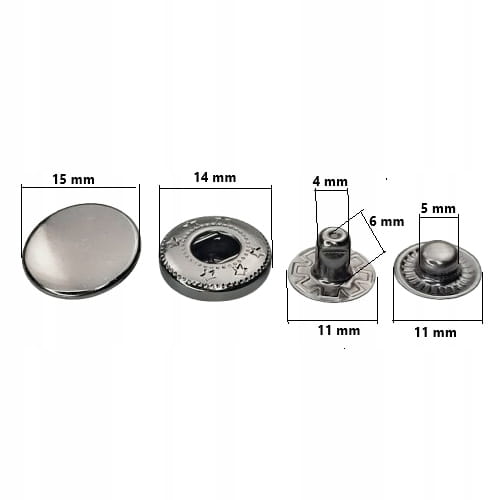 Napy zatrzaski metalowe ALFA NIERDZEWNE 15 mm 50 sztuk czarny nikiel