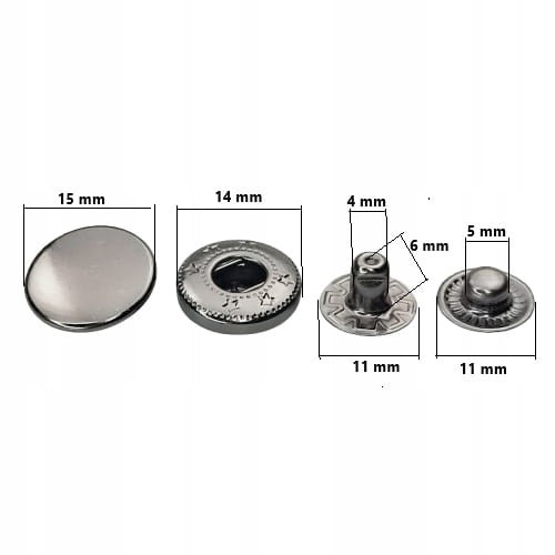 Napy zatrzaski metalowe ALFA NIERDZEWNE 15 mm 10 sztuk czarny nikiel