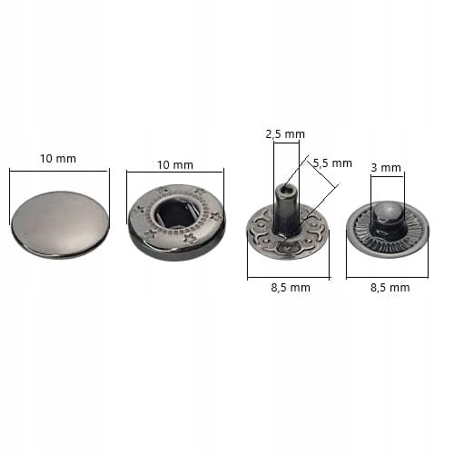 Napy zatrzaski metalowe ALFA NIERDZEWNE 10 mm 50 sztuk czarny nikiel
