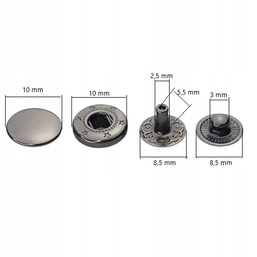 Napy zatrzaski metalowe ALFA NIERDZEWNE 10 mm 10 sztuk czarny nikiel