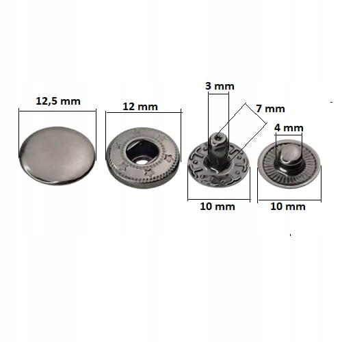 Napy zatrzaski Alfa nierdzewne kaletnicze 12,5 mm czarny nikiel 10 sztuk