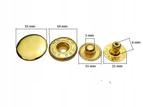 Napy Alfa zatrzaski kaletnicze 15 mm / 50 sztuk żółty złoty