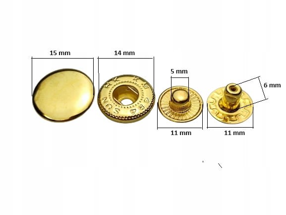 Napy Alfa zatrzaski kaletnicze 15 mm / 50 sztuk żółty złoty