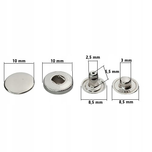 Napy zatrzaski metalowe ALFA NIERDZEWNE 10 mm 10 sztuk nikiel