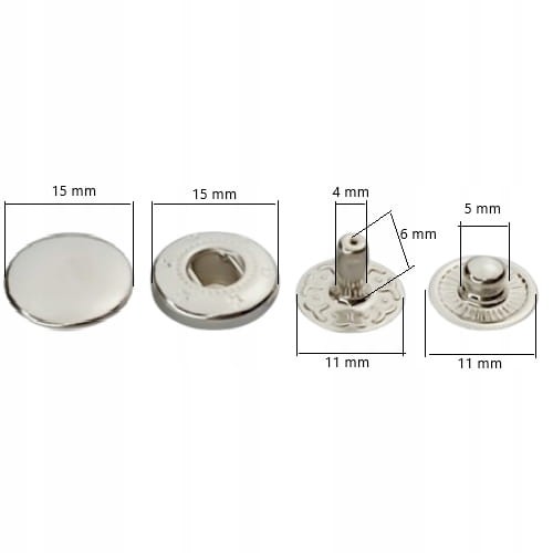 Napy zatrzaski metalowe ALFA NIERDZEWNE 15 mm 50 sztuk nikiel
