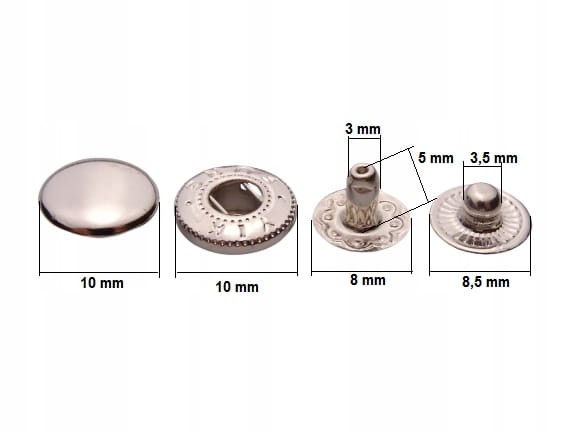 Napy zatrzaski kaletnicze Alfa 10 mm nikiel 50 sztuk