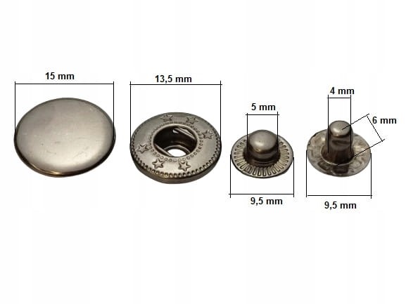 Napy zatrzaski metalowe alfa 15 mm 10 sztuk czarny nikiel
