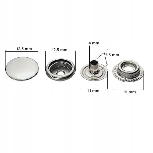 Napy zatrzaski standard metalowe kaletnicze 12,5 mm srebrne 50 sztuk
