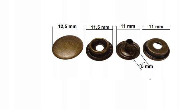 Napy zatrzaski standard kaletnicze 12,5 mm 10 sztuk stare złoto
