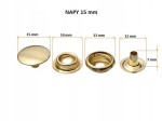 Napy zatrzaski metalowe kaletnicze standard 15 mm 10 sztuk złote