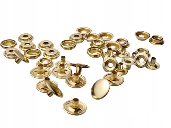 Napy zatrzaski metalowe kaletnicze standard 15 mm 10 sztuk złote