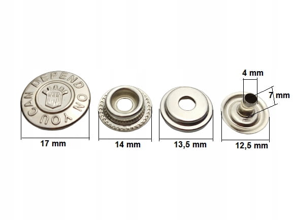 Napy zatrzaski 17 mm 10 sztuk nikiel wzorek