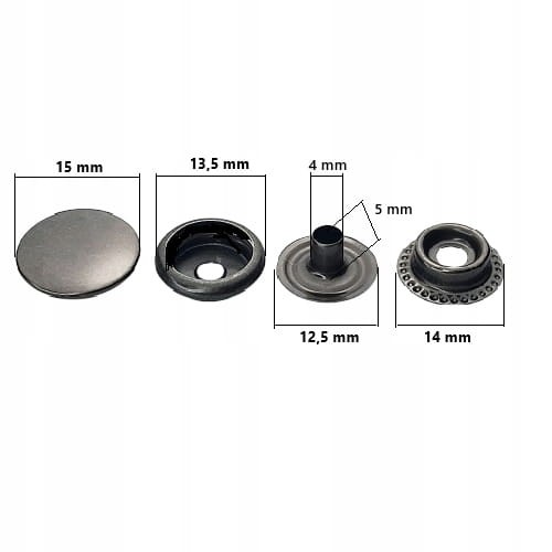Napy zatrzaski kaletnicze nierdzewne 15 mm czarny nikiel 50 sztuk