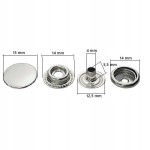 Napy zatrzaski metalowe nierdzewne 15 mm srebrne 10 sztuk