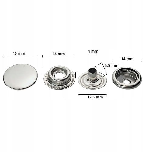 Napy zatrzaski metalowe nierdzewne 15 mm srebrne 50 sztuk