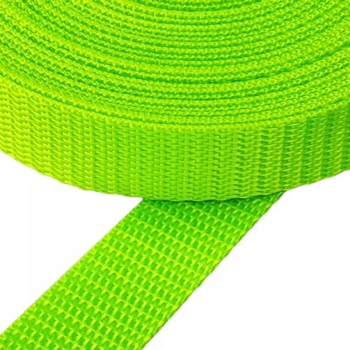 Taśma nośna MOCNA poliestrowa 20 mm / 1,1 mm zielony neon 1 metr (1001)