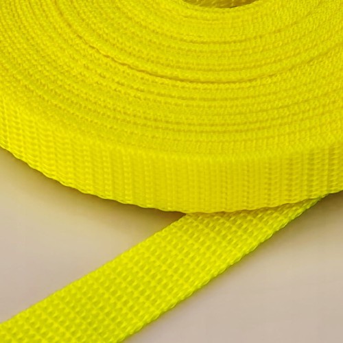 Taśma nośna MOCNA poliestrowa 15 mm / 1,1 mm żółty neon 50 metrów (1005)