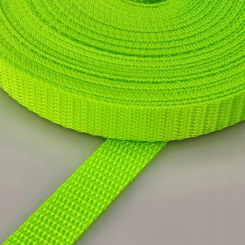 Taśma nośna MOCNA poliestrowa 15 mm / 1,1 mm zielony neon 1 metr (1001)
