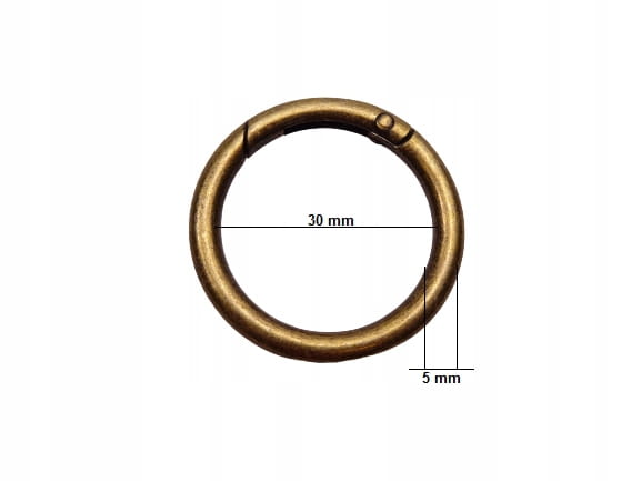 Kółko metalowe kaletnicze otwierane 30 / 5 mm stare złoto