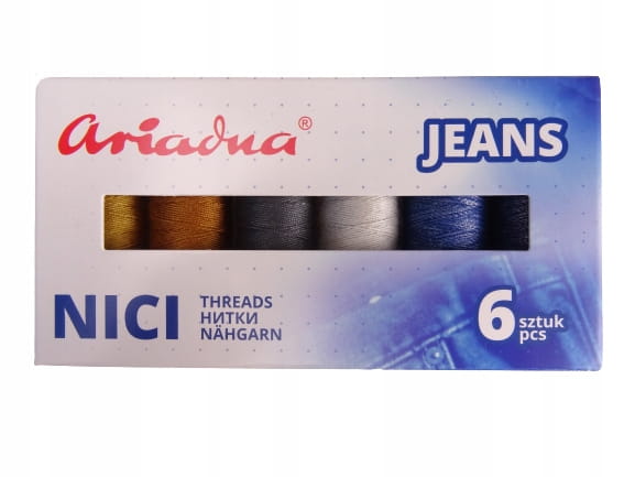 Zestaw nici ARIADNA Jeans talia nokton MOCNE 6 sztuk